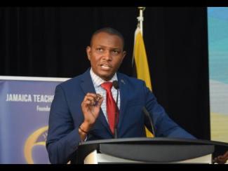 Mark Smith, president of the Jamaica Teachers’ Association, addressing last week’s Education  Conference in Trelawny.