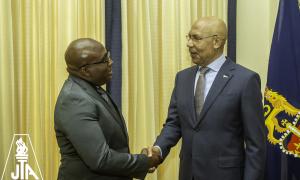 JTA President Leighton Johnson greets His Excellency, Sir Patrick Allen during a recent courtesy call.