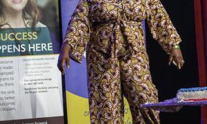 Jacqueline Hendricks Whyte, a member of the JTA, struts her stuff during a modeling exercise.