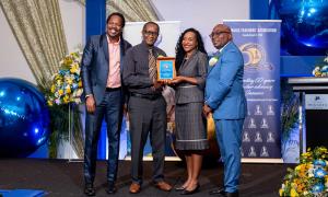 Earl Fyffe of St Theresa Prep School in St Andrew is awarded the the JTA Golden Torch Award for 2024 for his 46 years of service to education. The function was held on Friday, July 12 at the Pegasus Kingston. Participating in the presentation were Opposition Spokesman on Education, Damion Crawford, State Minister for Education and Youth, Marsha Smith and JTA President, Leighton Johnson.